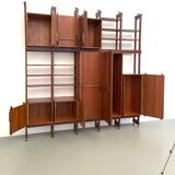 Bibliothèque en teck, noyer et laiton, Italie, années 1960