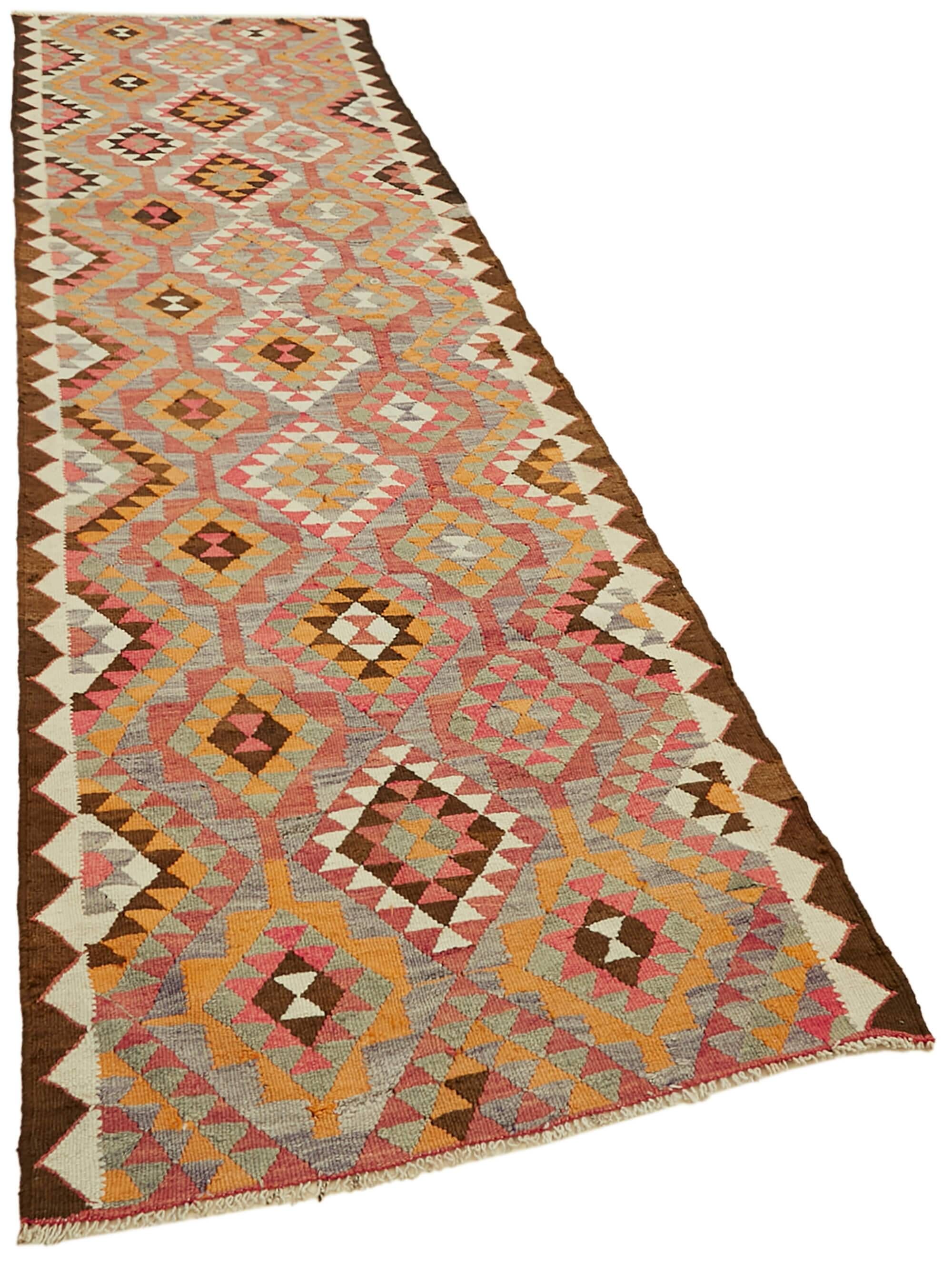 Turkish Handwoven Vintage Herki Kilim 106 cm x 340 cm
