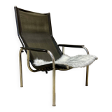 Black leather reclining relax armchair, 1960s design.