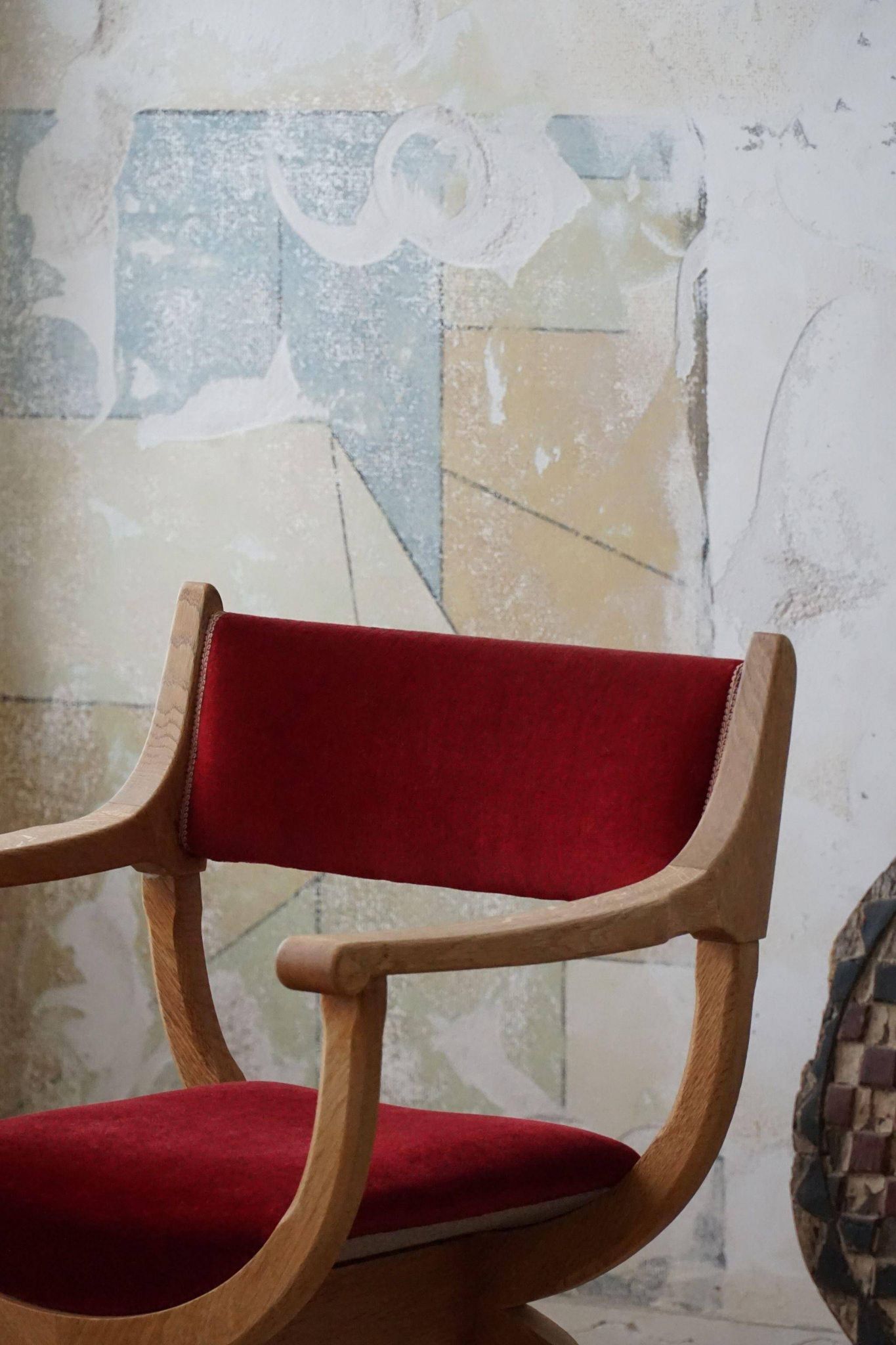 Henning Kjærnulf, Oak and velvet armchair, Model "Kurul", Mid-century, 1960s
