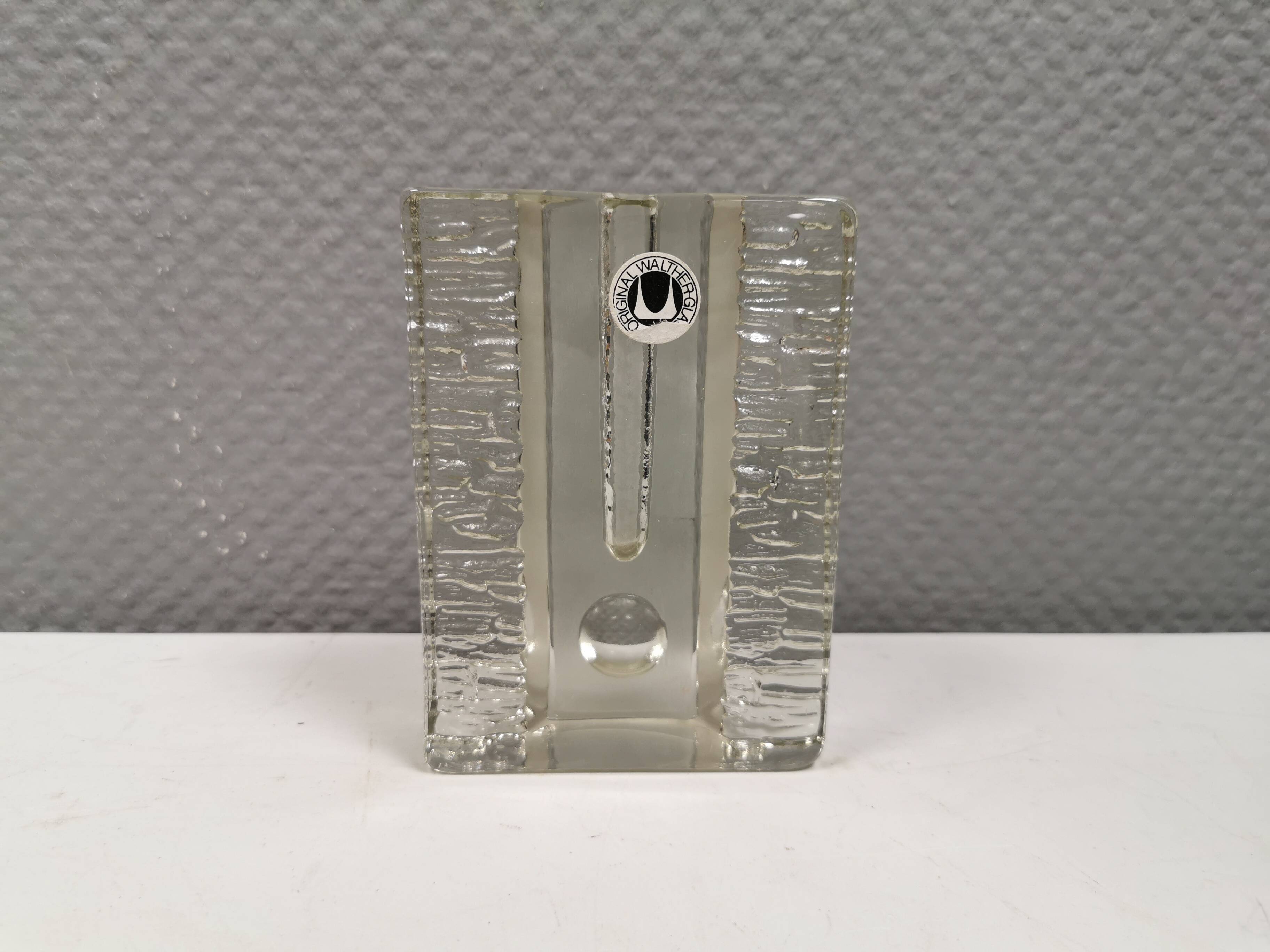 Pukeberg Walther Glass rectangular “solifleur” glass vase with one stem.