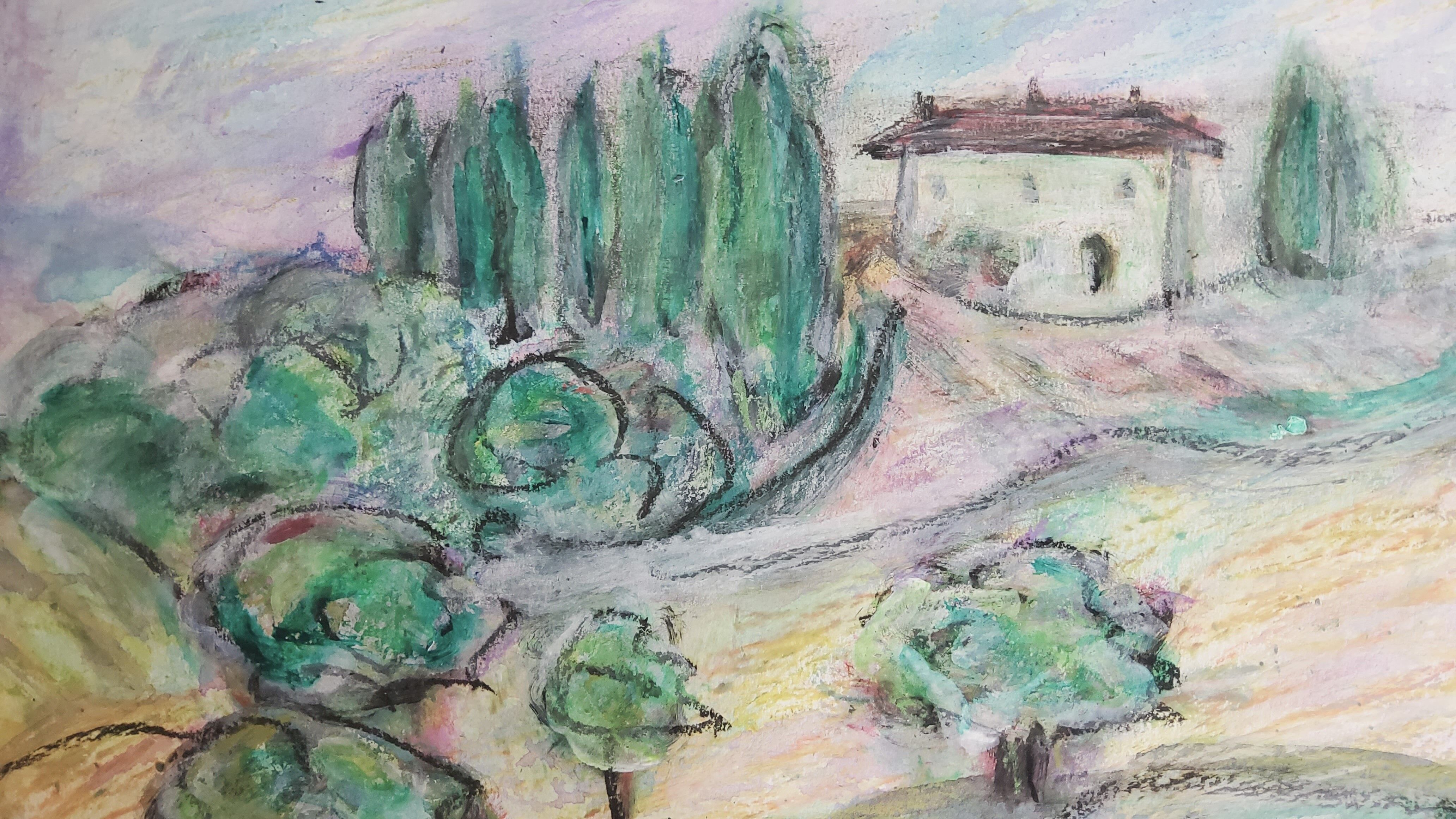 Pastel à l'huile, carnet d'un voyageur en Toscane 02, 31 x 24 cm