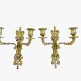 Pair of antique wall sconces in bronze - Louis XVI style / Saying