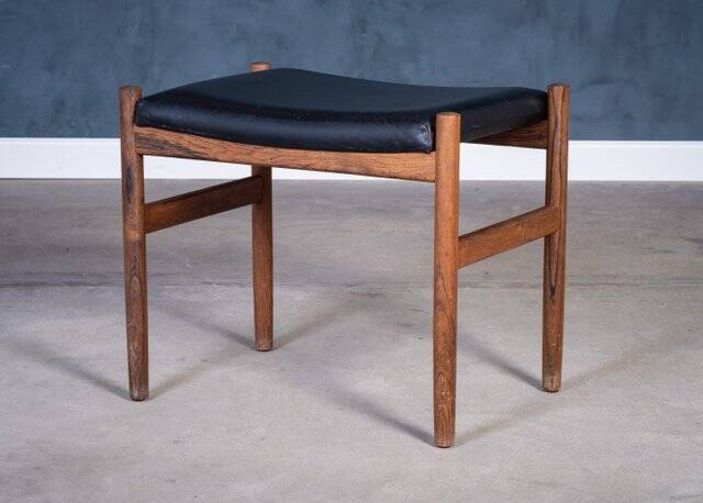 Rosewood Stool with Black Leather Seat, Denmark, 1960s