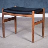 Rosewood Stool with Black Leather Seat, Denmark, 1960s