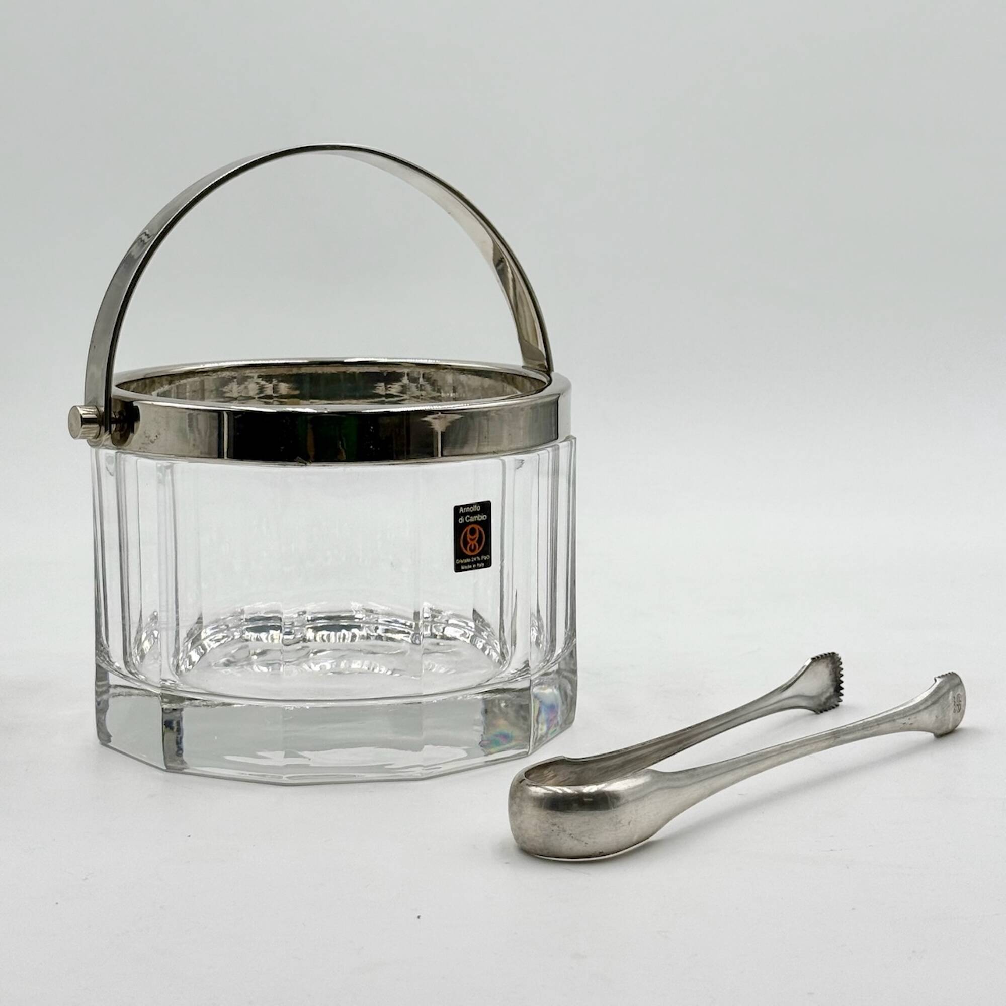 Arnolfo Di Cambio Vintage Ice Bucket in Crystal and Metal, 1980s