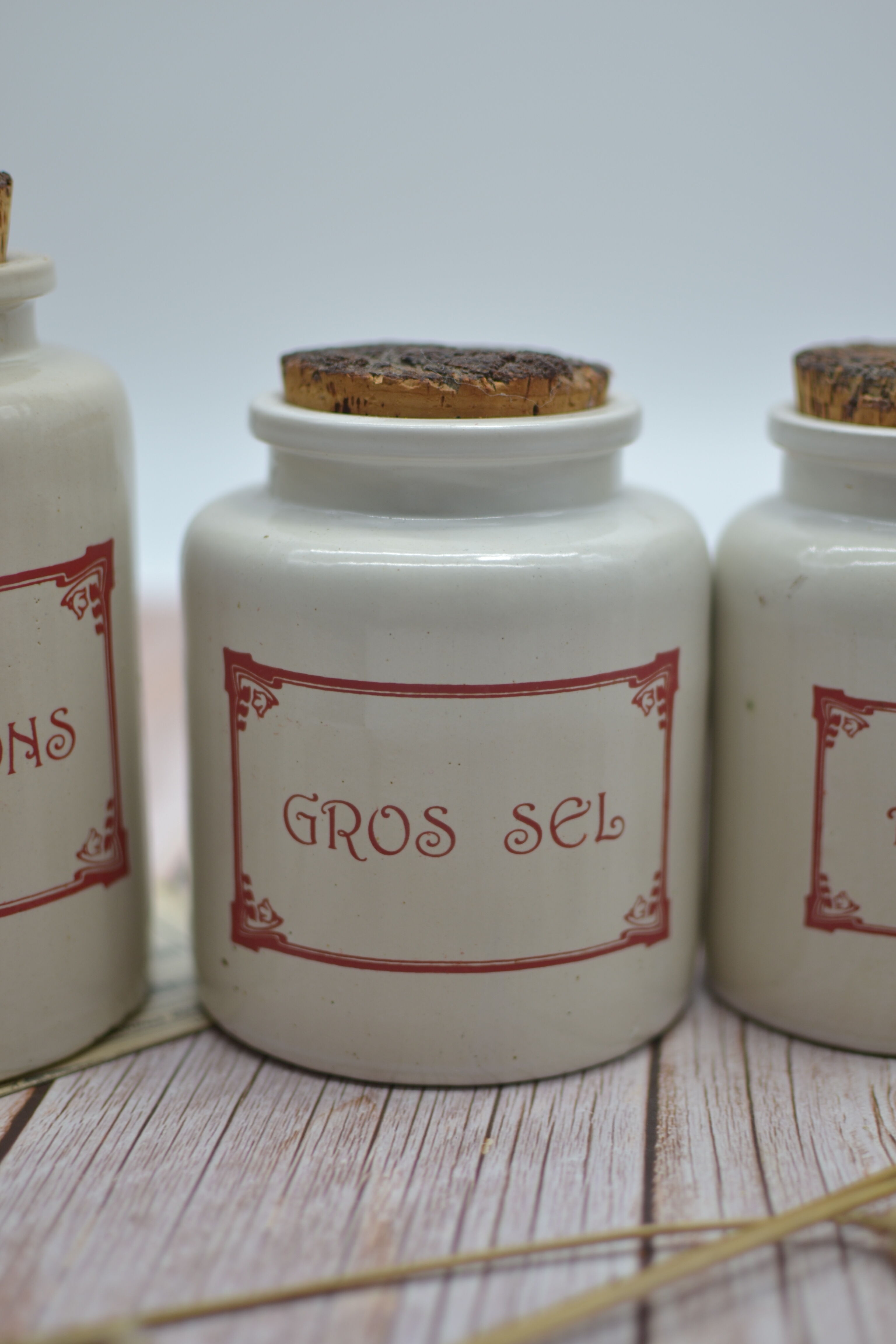 Ensemble de 4 pots à épices en grès avec couvercle d'origine en liège