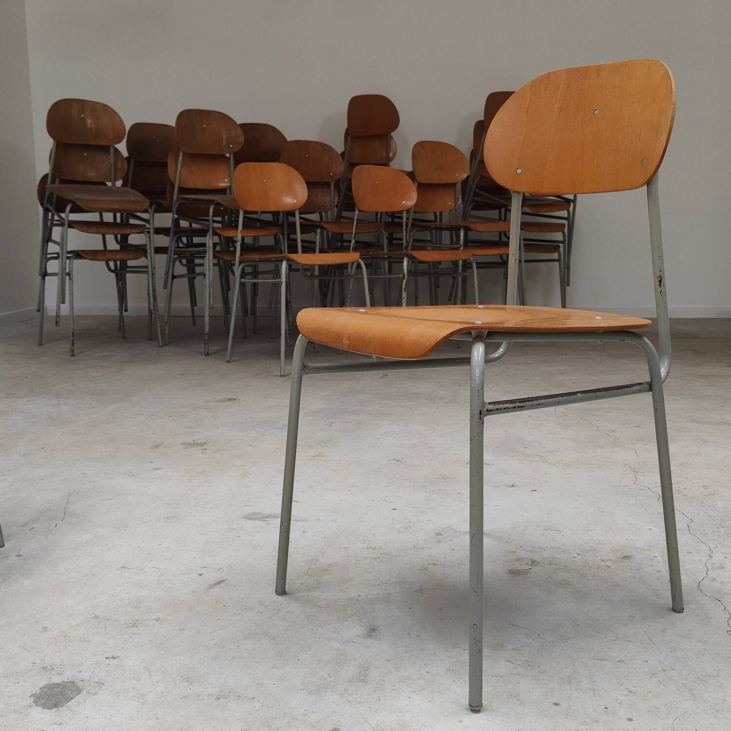 Lot of 24 chairs school chairs industrial style ex Czechoslovakia 1950