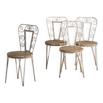 Anciennes chaises d’extérieur blanches (vers 1920). Ensemble de 4 pièces