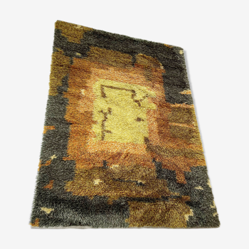 Abstract Scandinavian Multicolor High Pile RYA Rug Carpet, Sweden, 1960s