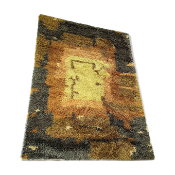 Abstract Scandinavian Multicolor High Pile RYA Rug Carpet, Sweden, 1960s