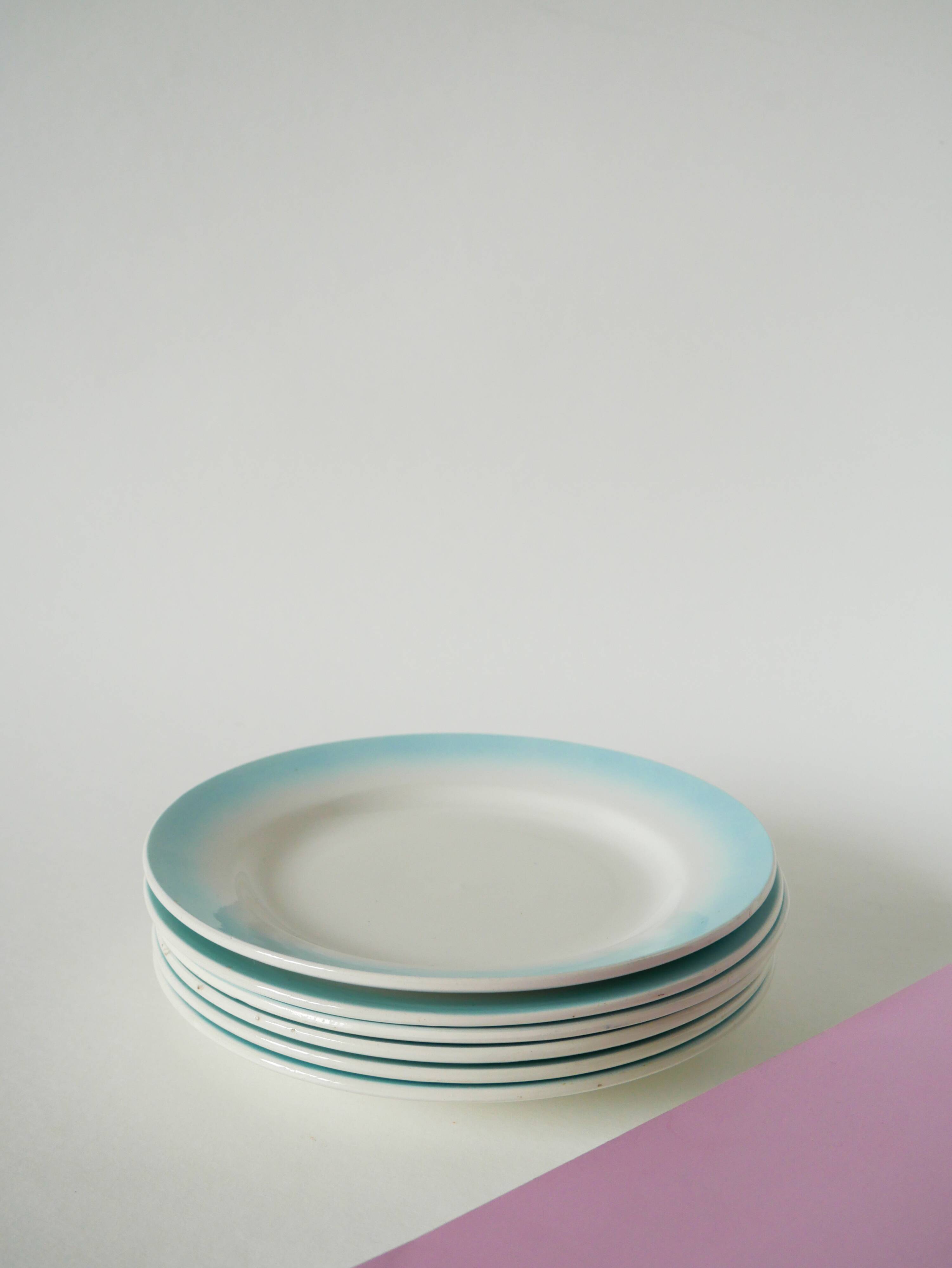 Set of 5 Tie & Dye Blue dessert plates, 1960