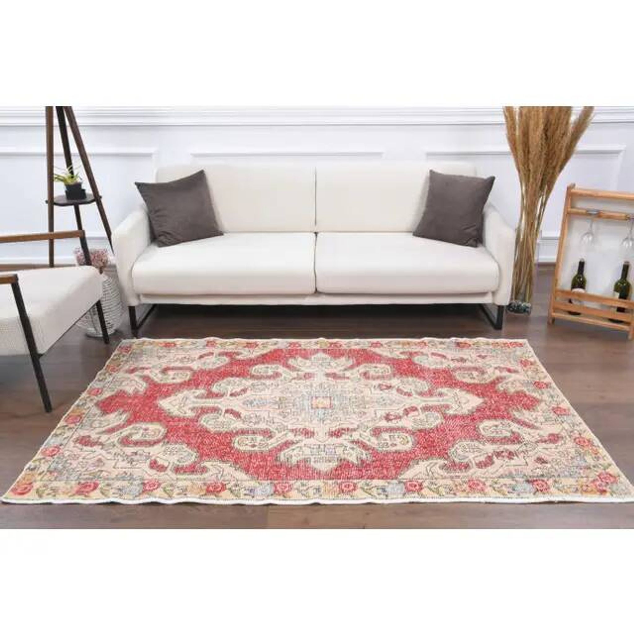 Vintage Turkish Oushak Handmade Wool Cotton Red Area Rug 127x209