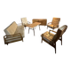 Scandinavian Style Sofa + Three Armchairs Set in Light Wood and Leather