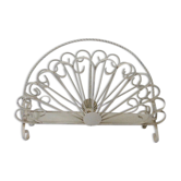 Magazine rack in white wrought iron the wheel of the peacock 1950