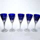 Set of 5 Roemers Nelly glasses in cut crystal from Saint-Louis, cobalt blue color, 1930