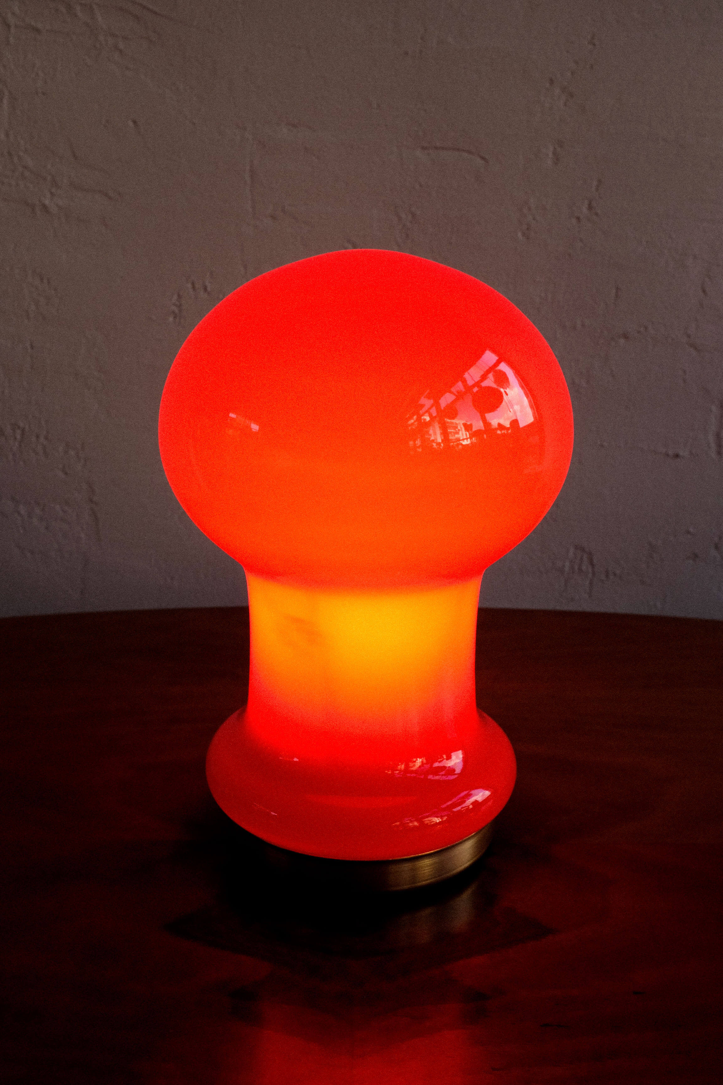 Space age czechoslovak opaline red glass table lamp, 1970s