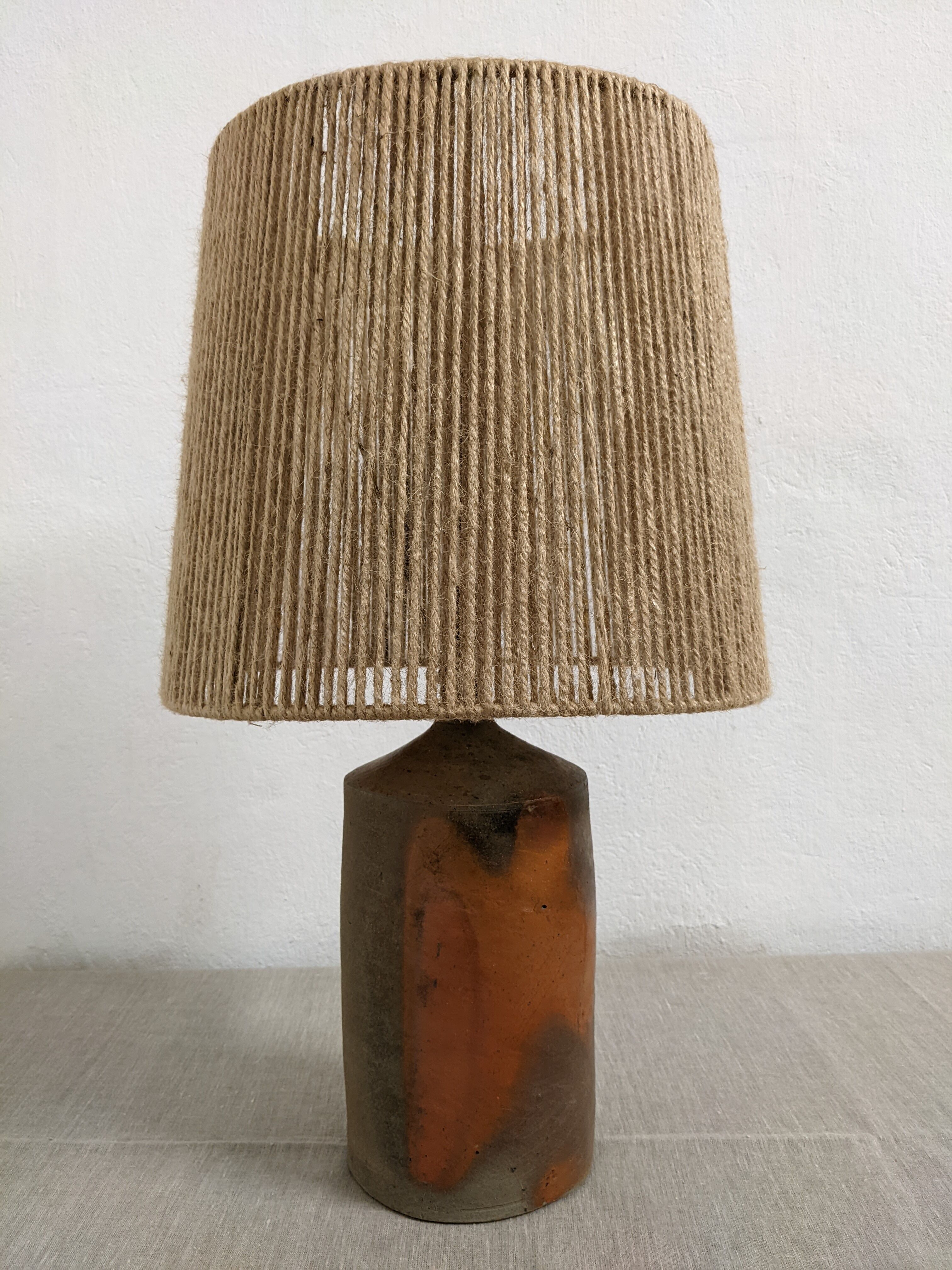 Vintage stoneware lamp and jute rope