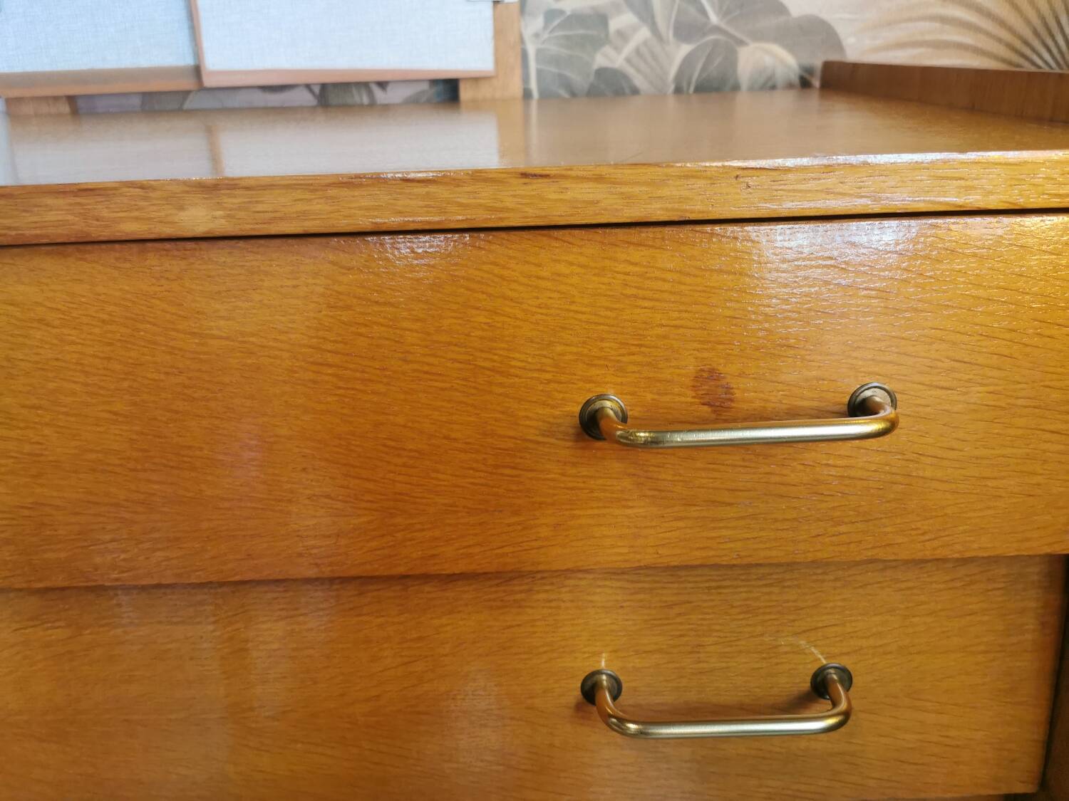 Vintage chest of drawers with compass legs and triptych mirror