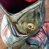 Vase or pitcher in dabbling shaped on Onnaing's earthenware fish. Art Nouveau period. Perfect condition