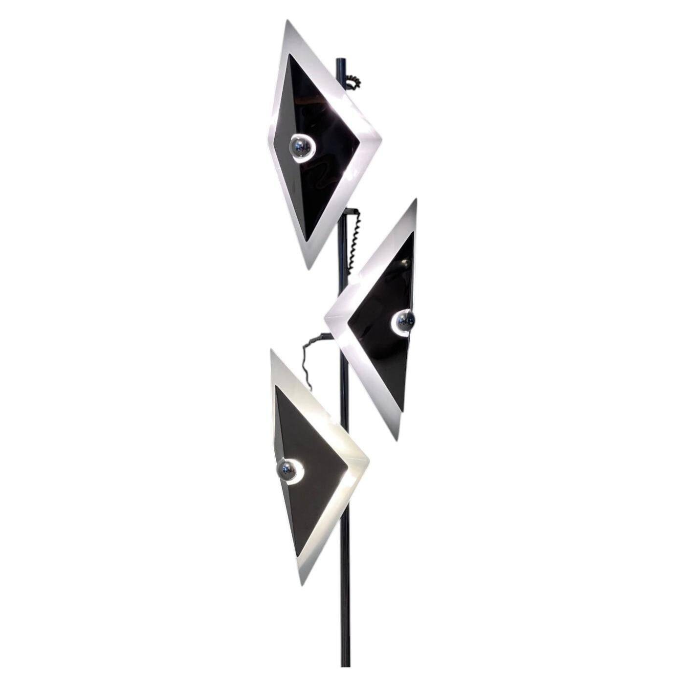 Mid-Century Decorative Floor Lamp in Chromed Metal with Diamond Shaped Shades