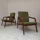 Pair of wooden armchairs Uluv green fabric 1960