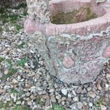 Medicis stone planters with old tree trunk decor