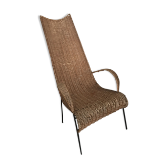 Fauteuil en rotin et métal