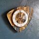 Vintage formica clock asymmetrical silent wall clock "Ochre gray black"