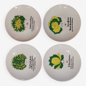 Set of 4 vintage porcelain plates screen-printed salad pattern euro porcelain