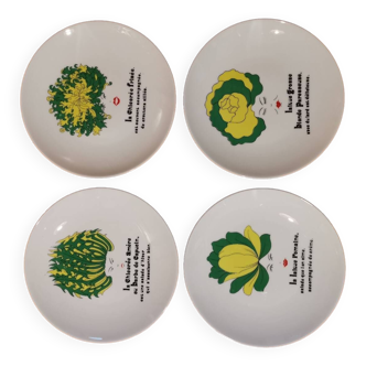 Lot de 4 assiettes vintage porcelaine sérigraphiée motif salade euro porcelaine