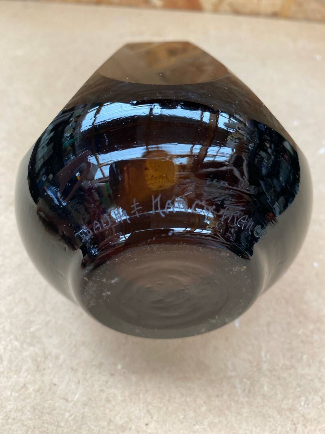 Antique daum nancy octagonal vase brown glass made in france 1930 vintage