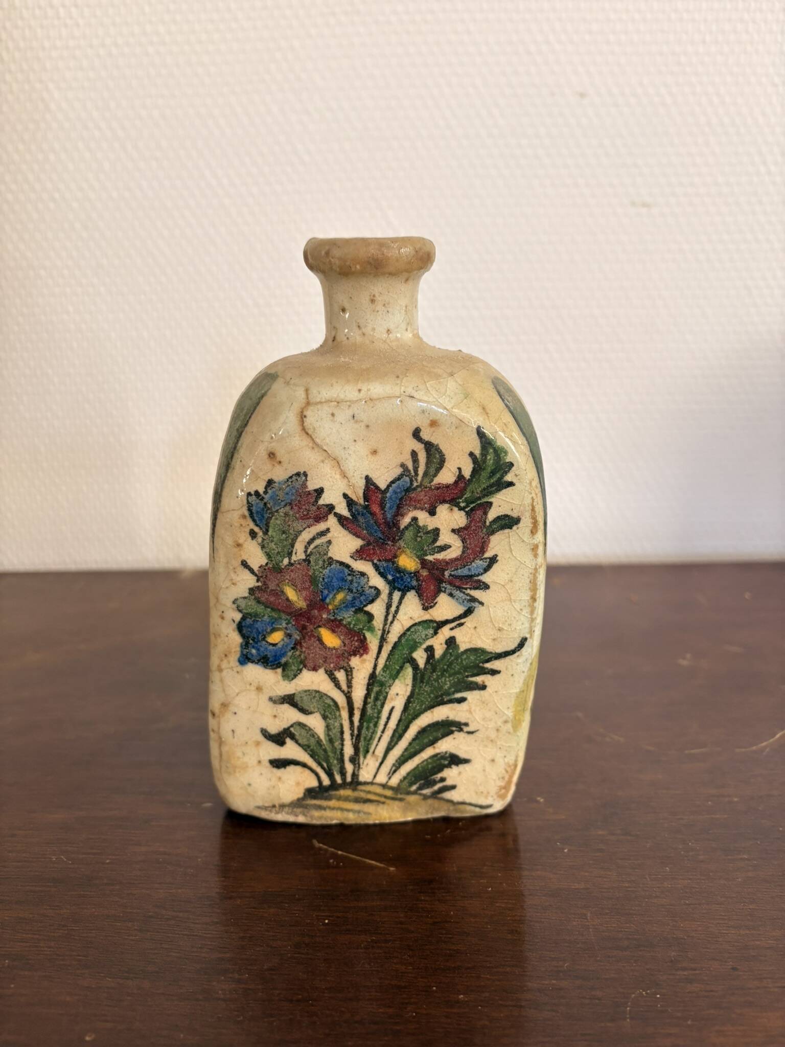 Ancient triangular vase perfume bottle Kohl Persian Qajar Iran Cavalier Gul O