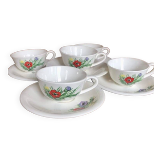 Vintage set of 5 Anemones flower cups and saucers