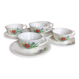 Vintage lot de 5 tasses et soucoupes fleurs Anemones