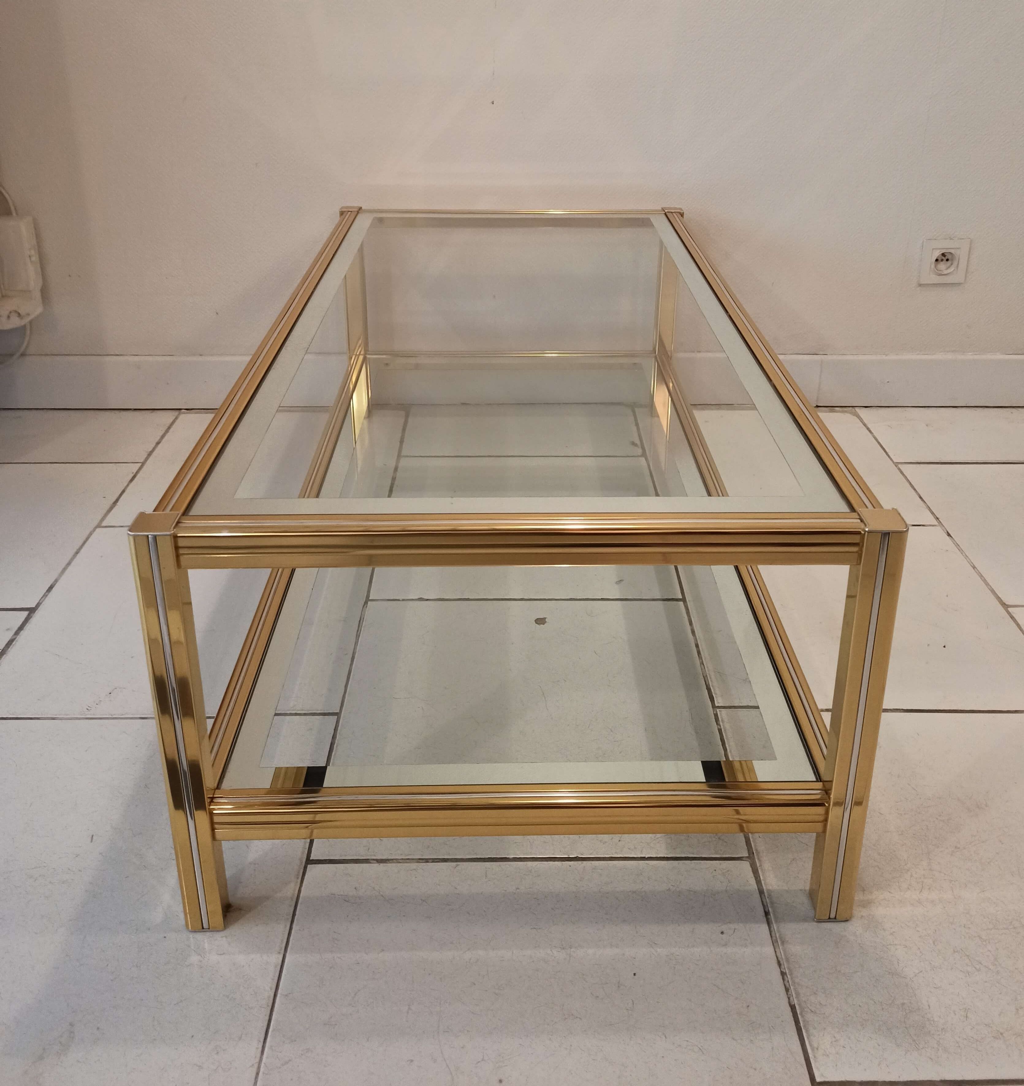 Vintage 1960s gold metal coffee table and glass tops