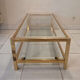 Vintage 1960s gold metal coffee table and glass tops