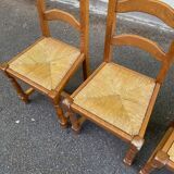 4 solid wood chairs in medium oak straw with high farmhouse backrest