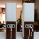 Pair of Louis Kalff wall lights, teak opalines from the 50s/60s.