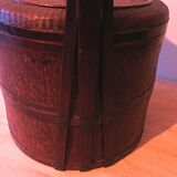 Antique basket in wood and rattan with 3 sections, 1900