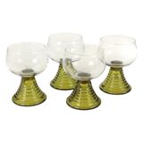 Set of 4 Vintage Roemer Etched Glasses Green Base Germany