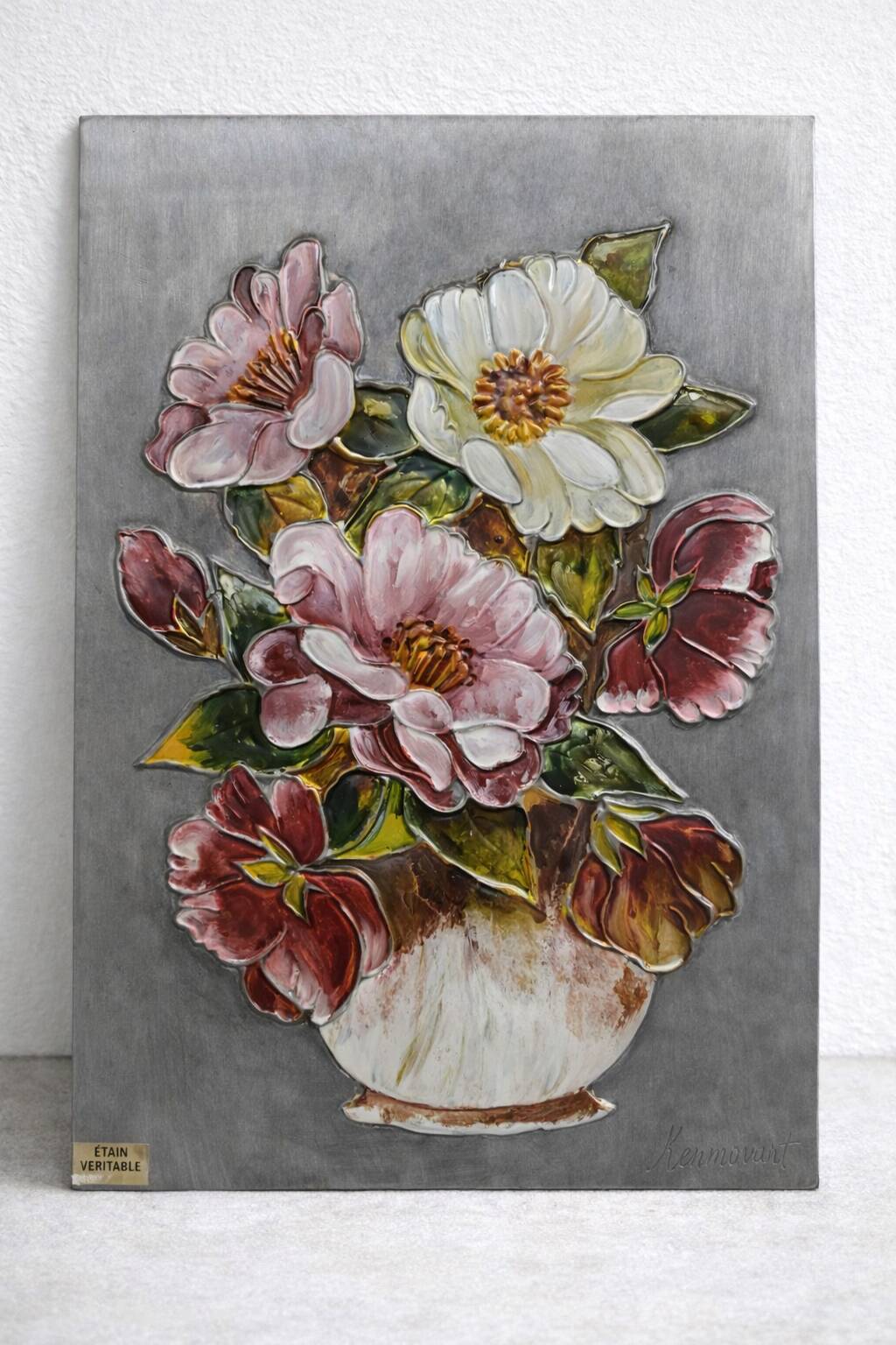Floral relief panel in genuine tin