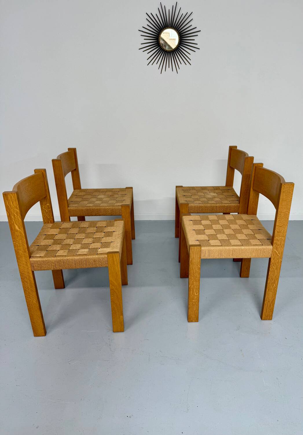 4 chaises bois et corde design Robert et Trix Haussmann  Dietiker vintage