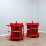Modular Italian red lacquered solid wood bookshelf, 1960s