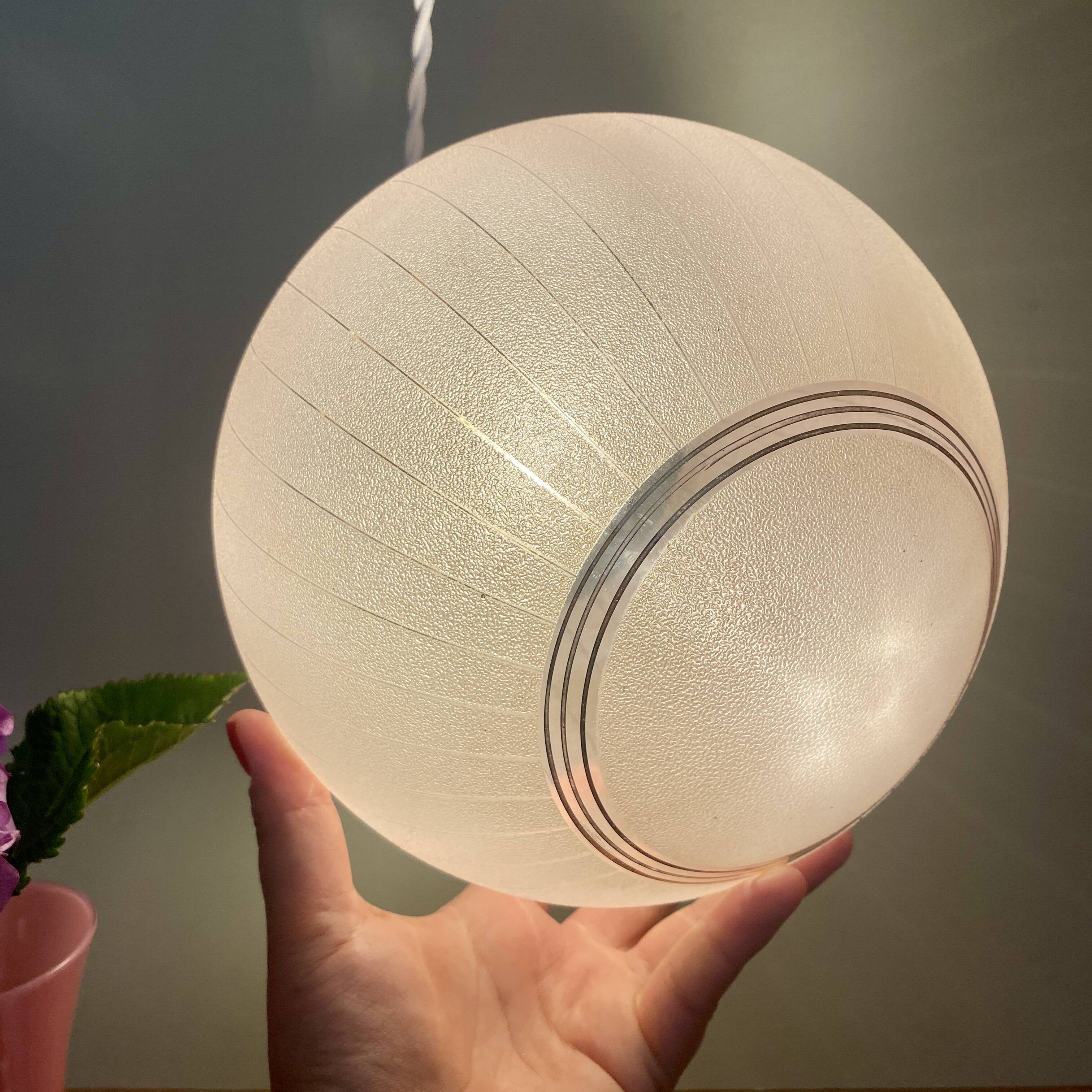 Vintage art deco globe pendant light in pink and gold granite glass