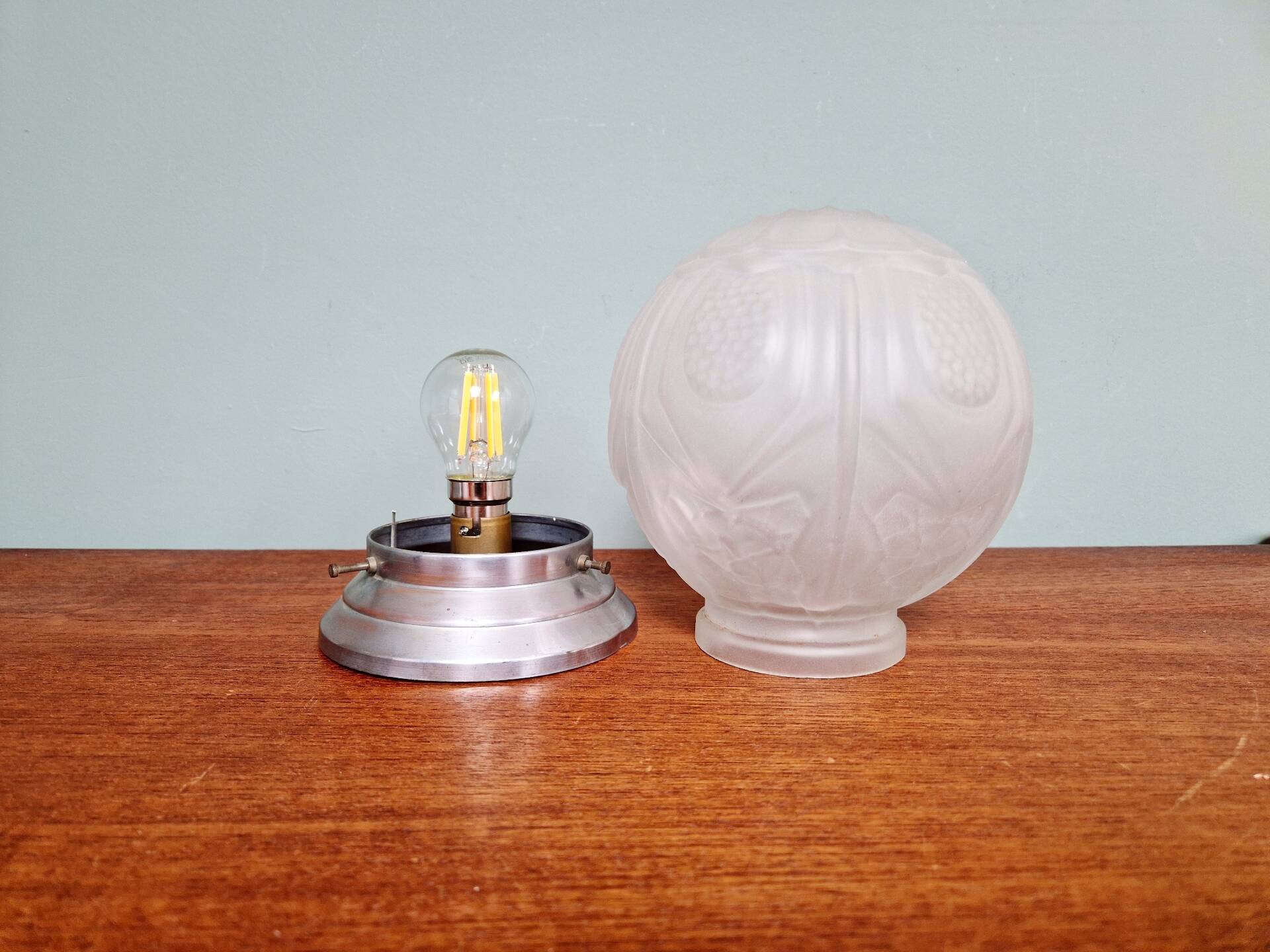 Art Deco ceiling light in frosted pressed glass, 1930