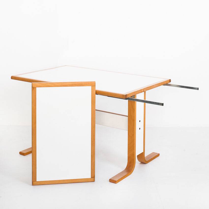 Vintage Scandinavian beech table with extension. Sweden, 1980s.