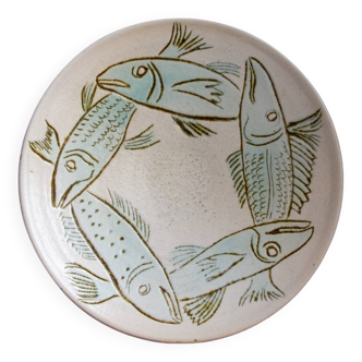 Enamelled ceramic dish with fish motif