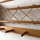 Vintage oak wall coat rack with braided cord 1960s