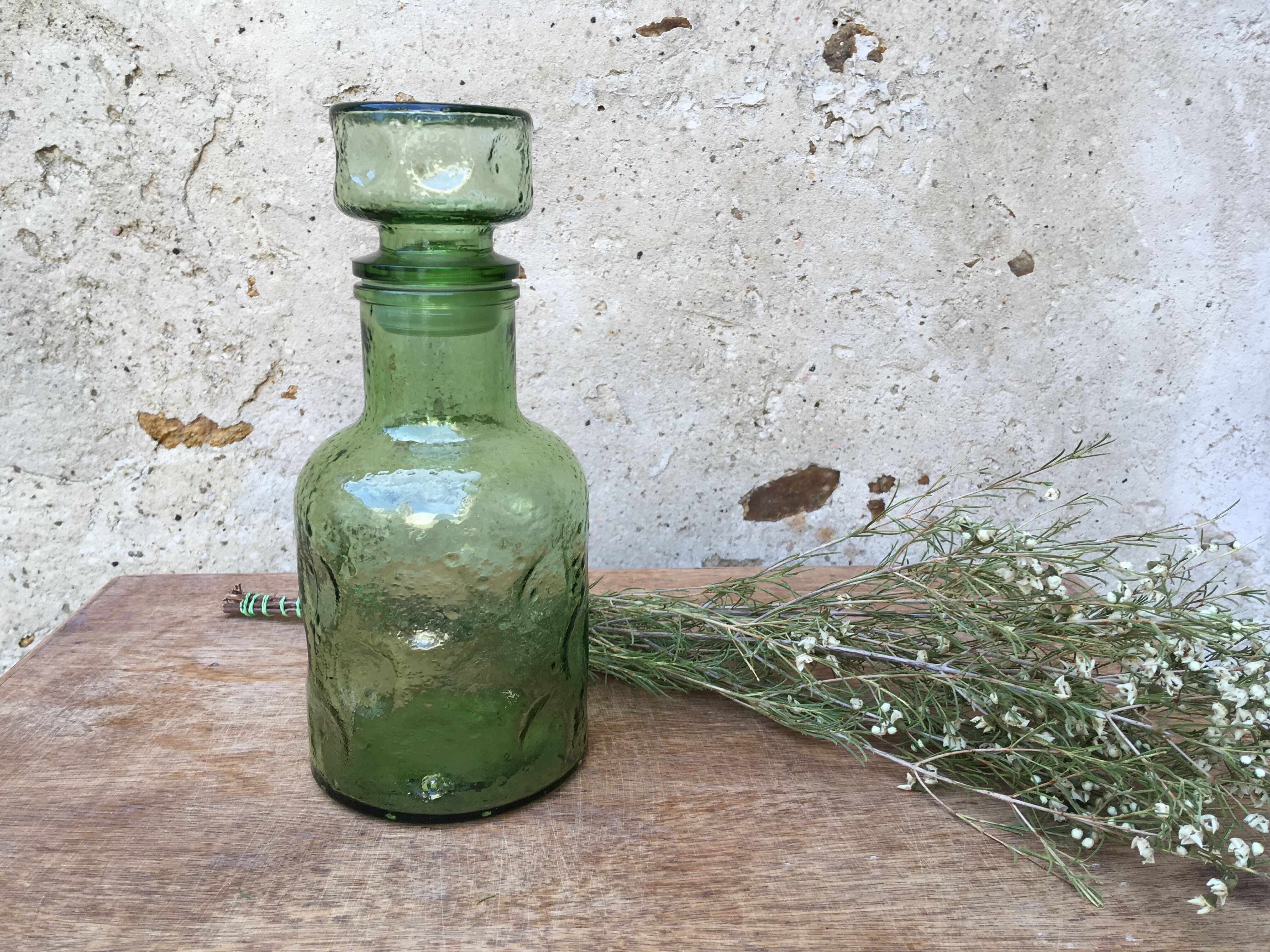 Green molded glass decanter